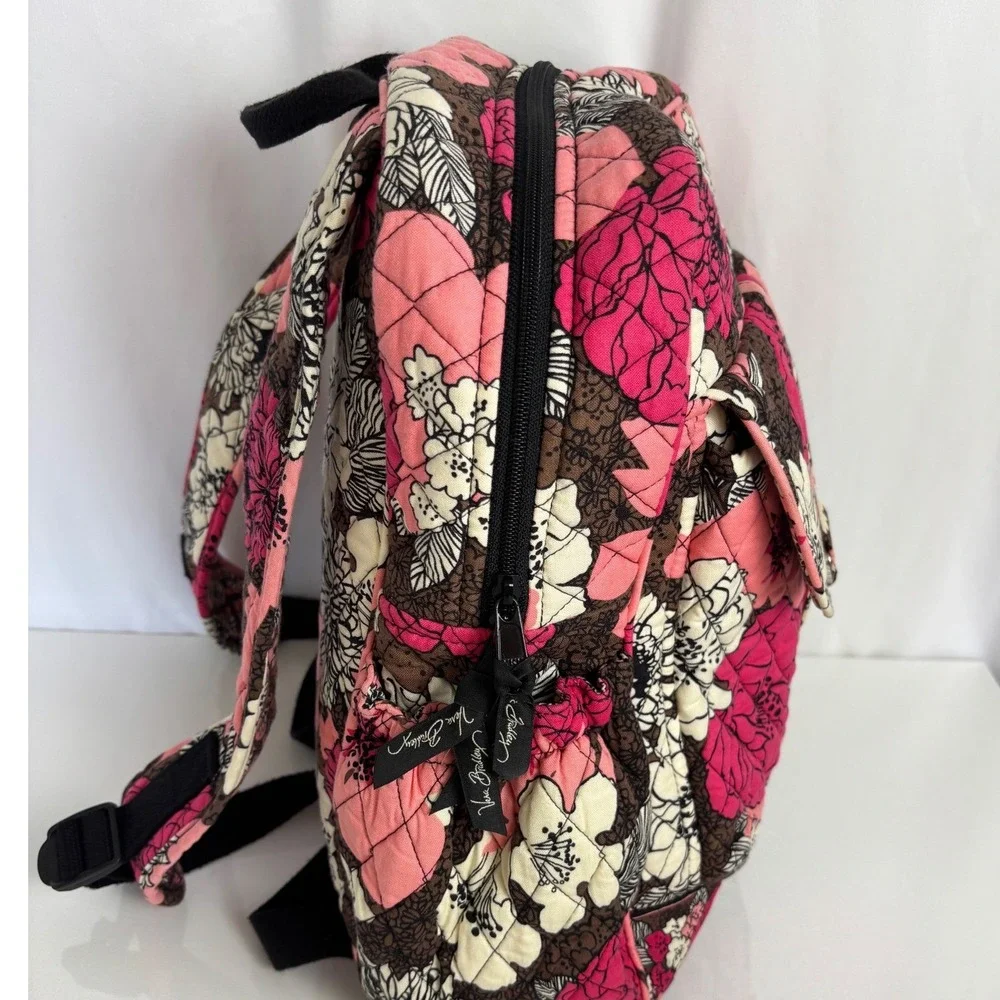 Vtg Vera Bradley Symphony‎ Hue Quilted Floral Backpack Mocha Rouge Retired Print